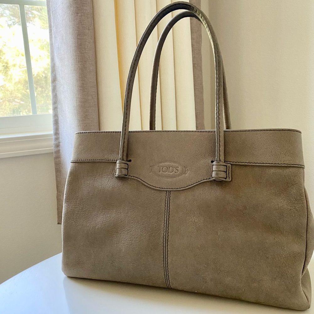 TOD’S grey suede leather tote bag
